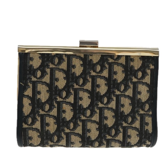 Christian Dior Trotter Canvas Pouch Navy Gold Auth 94733 - Picture 2 of 16